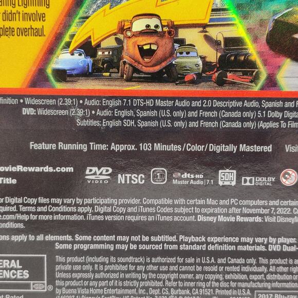 Cars 2 & 3 Blu-ray + DVD Combo Pack Disney Pixar Owen Wilson Racing Mater NEW - Picture 10 of 14